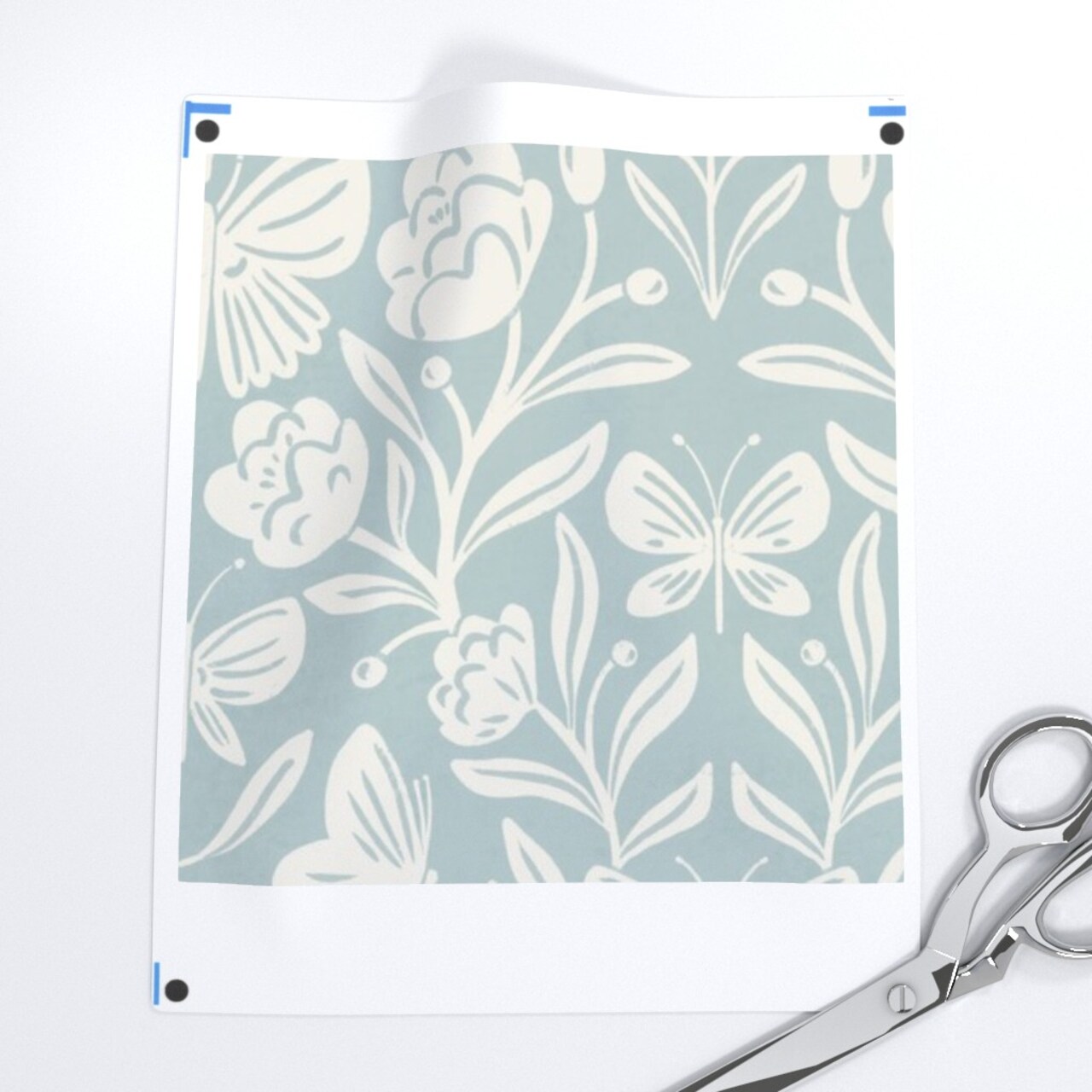 Boho Whimsical Cottagecore Butterfly Floral Wildflowers Blue Garden Medium Scale Pale William Morris Butterflies Custom Printed Fabric by Spoonflower Various Fabrics by the Yard or Fat Quarter